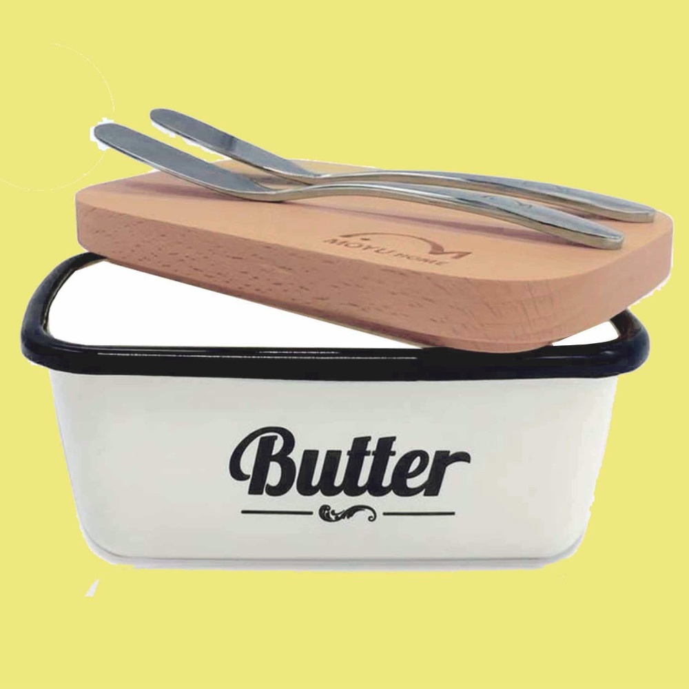Enamelware Butter Dish, Lid, Spreaders New
